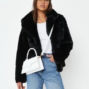 Missguided black short collar faux fur coat size US 4
